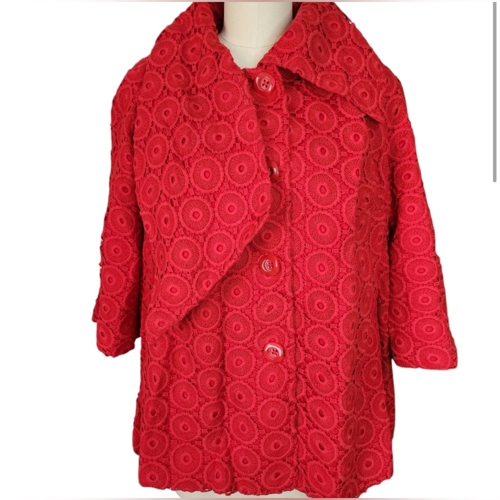 Tabitha Anthropologie Red Lace Swing Coat Size M